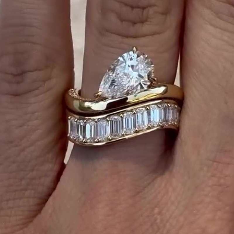 Sotiya Curve Pear Cut East West Wedding Bridal Ring Set Sterling Silver-Sotiya