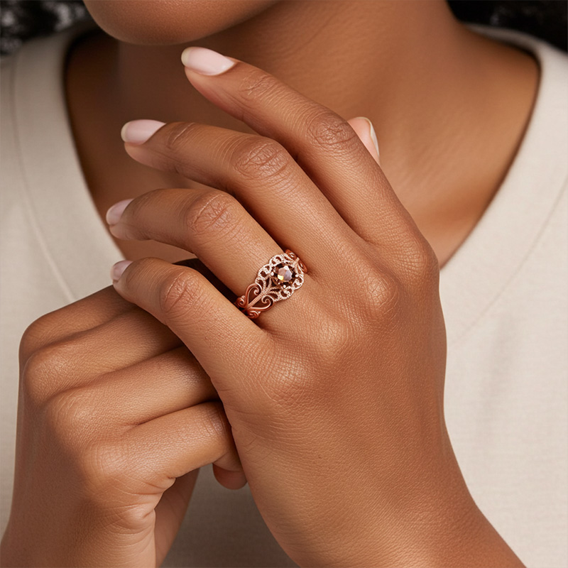 Sotiya Victorian Rococo Enamel Round Cut Coffee Engagement Ring Sterling Silver-Sotiya