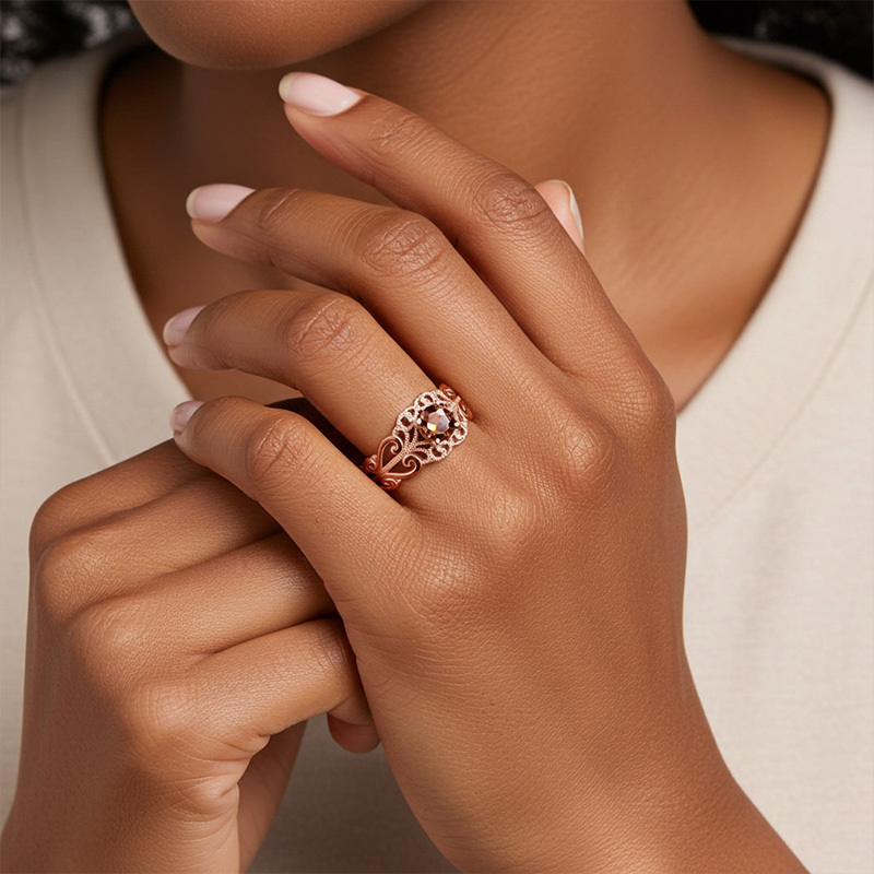 Sotiya Victorian Rococo Enamel Round Cut Coffee Engagement Ring Sterling Silver-Sotiya