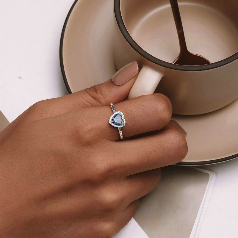 Sotiya Halo Heart Cut Rainbow Stone Engagement Ring Sterling Silver-Sotiya