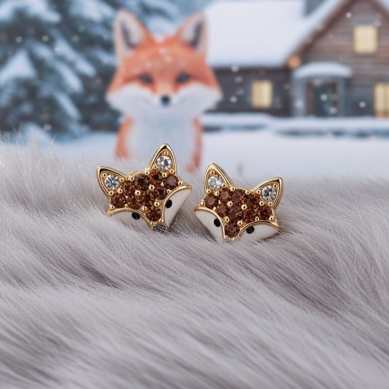 Sotiya Animal City Fox Design Coffee Enamel Stud Earrings-Sotiya