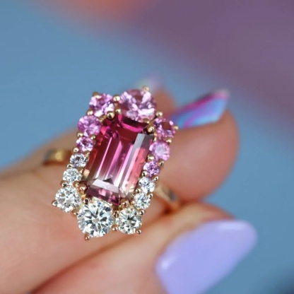 Sotiya Vintage Watermelon Emerald Cut Engagement Ring Sterling Silver-Sotiya