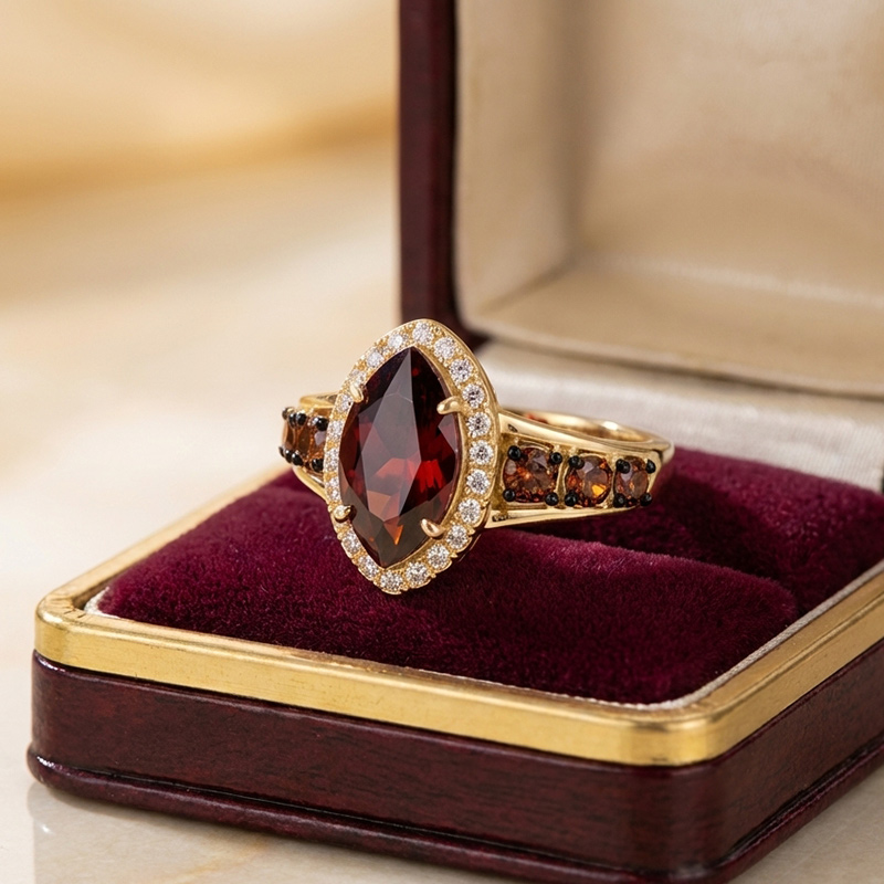 Sotiya Halo Marquise Cut Coffee Engagement Ring Sterling Silver-Sotiya