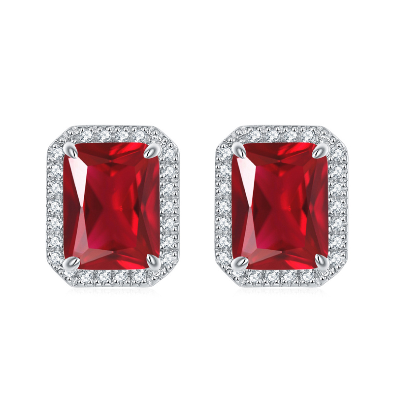 Sotiya 12 Birthstones Halo Emerald Cut Stud Earrings Sterling Silver-Sotiya