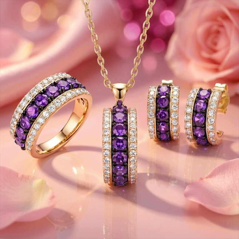 Sotiya Three-Row Round Cut Jewelry Set Sterling Silver-Sotiya