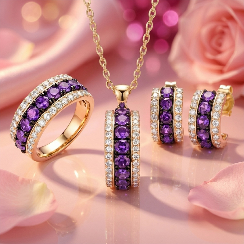 Sotiya Three-Row Round Cut Jewelry Set Sterling Silver-Sotiya