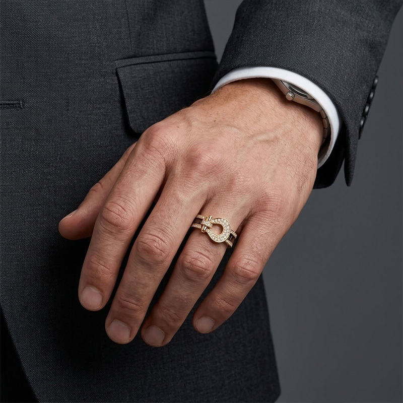 Sotiya Shackle Buckle Coffee Unisex Cocktail Ring Sterling Silver