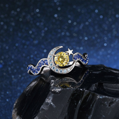 Sotiya Artist Collection Famous Painting Starry Night Round Cut Cocktail Ring Sterling Silver-Sotiya