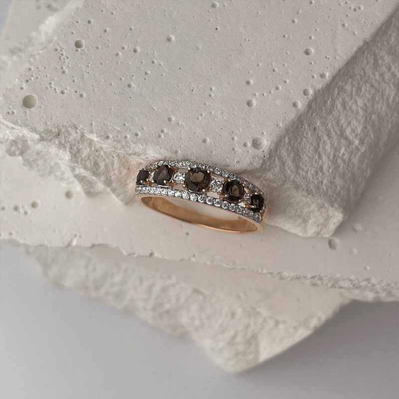 Sotiya Alternating Round Cut Coffee Women's Wedding Ring Sterling Silver-Sotiya