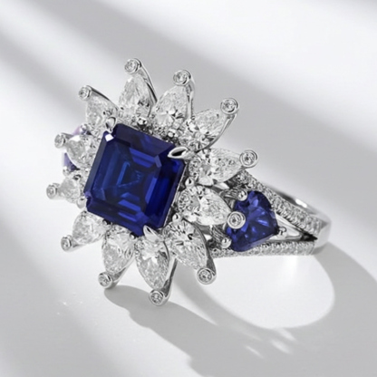 Sotiya Halo Asscher Cut Sidestones Engagement Ring Sterling Silver-Sotiya