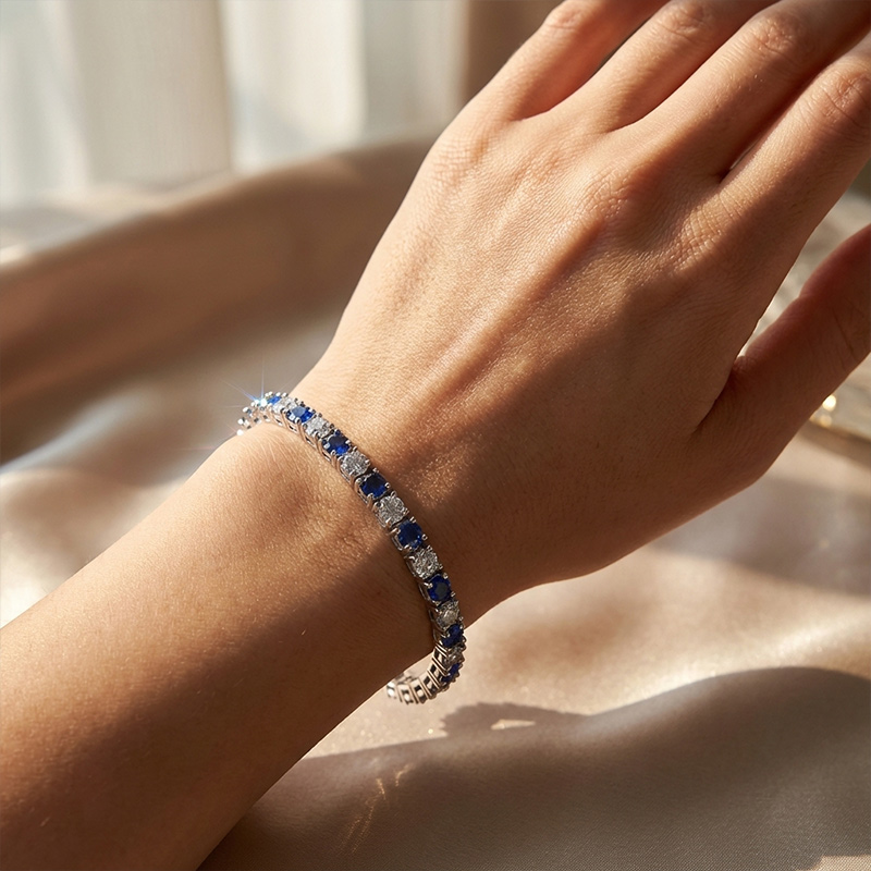 Sotiya Lab Grown Sapphire/Ruby Red 3mm Alternating Round Cut Tennis Bracelet Sterling Silver