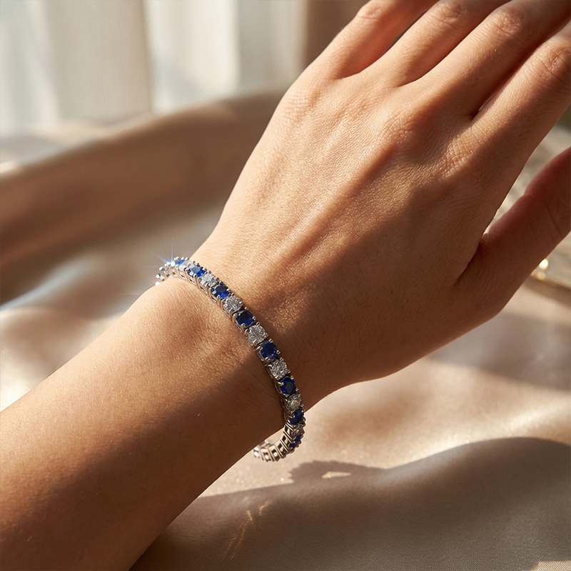 Sotiya Lab Grown Sapphire/Ruby Red 3mm Alternating Round Cut Tennis Bracelet Sterling Silver