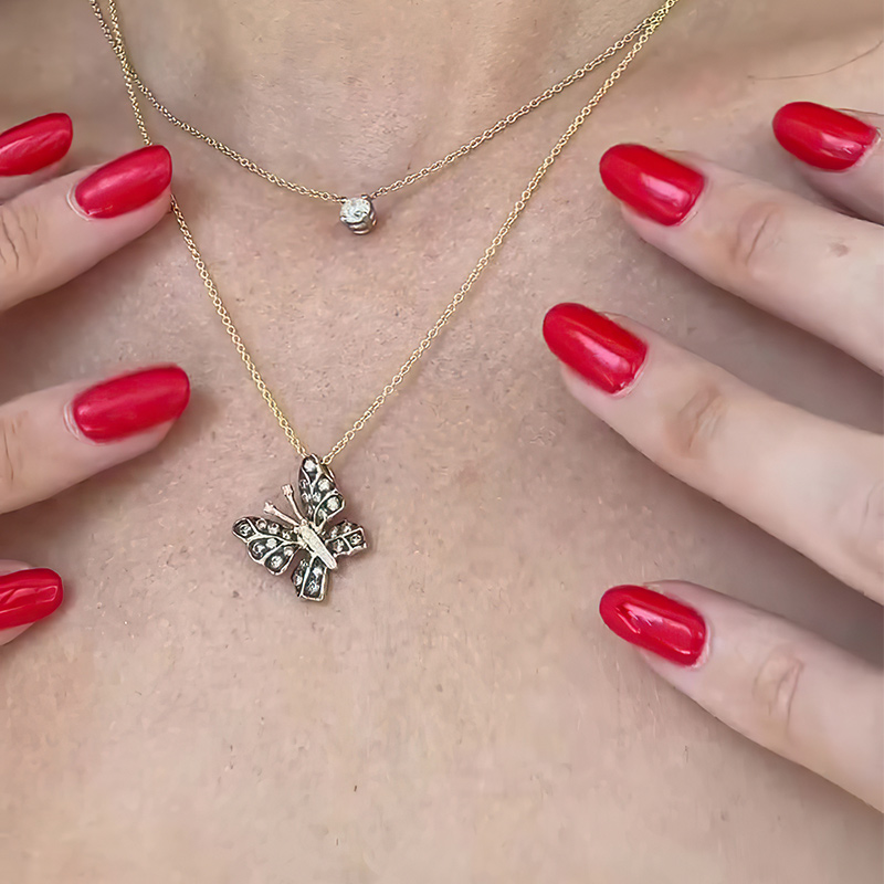 Sotiya Two Tone Butterfly Chocolate Necklace Sterling Silver-Sotiya