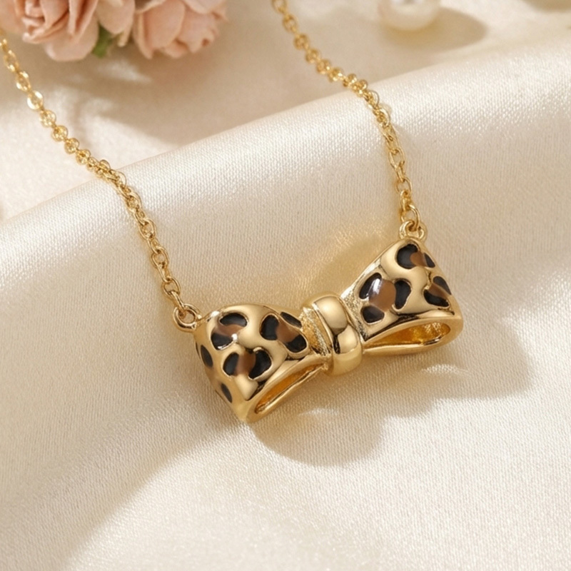 Sotiya Leopard Print Bowknot Enamel Necklace Sterling Silver-Sotiya