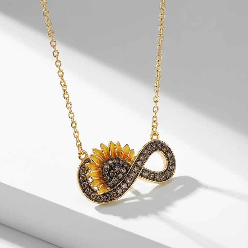 Sotiya Artist Collection Coffee Sunflower Infinity Enamel Necklace Sterling Silver-Sotiya
