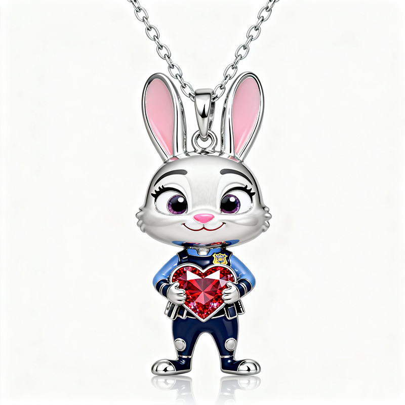 Animal City Bunny Inspired Hug Heart Enamel Necklace-Sotiya