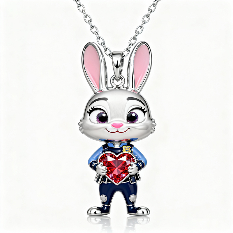 Animal City Bunny Inspired Hug Heart Enamel Necklace-Sotiya