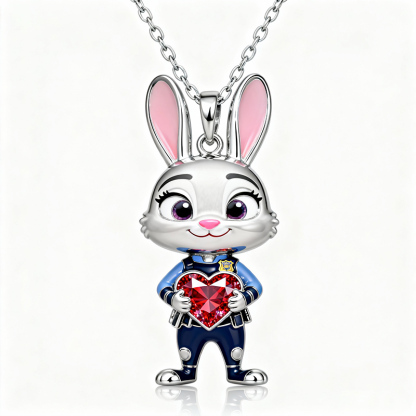 Animal City Bunny Inspired Hug Heart Enamel Necklace-Sotiya