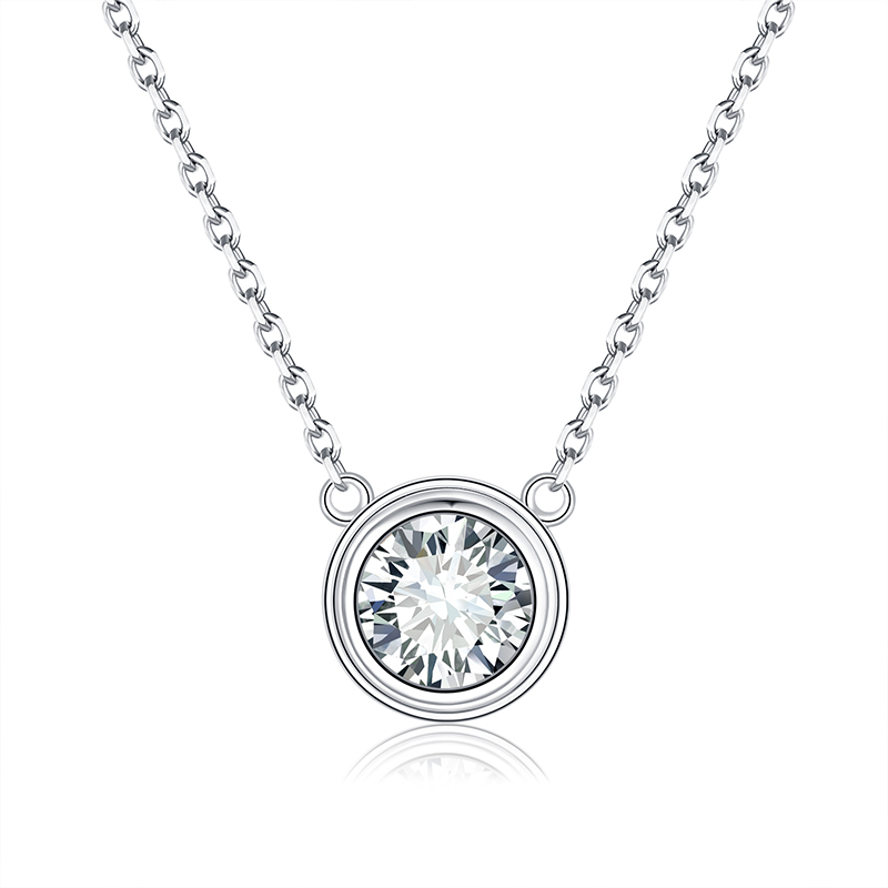 Sotiya Bezel Set Round Cut Moissanite Necklace Sterling Silver-Sotiya