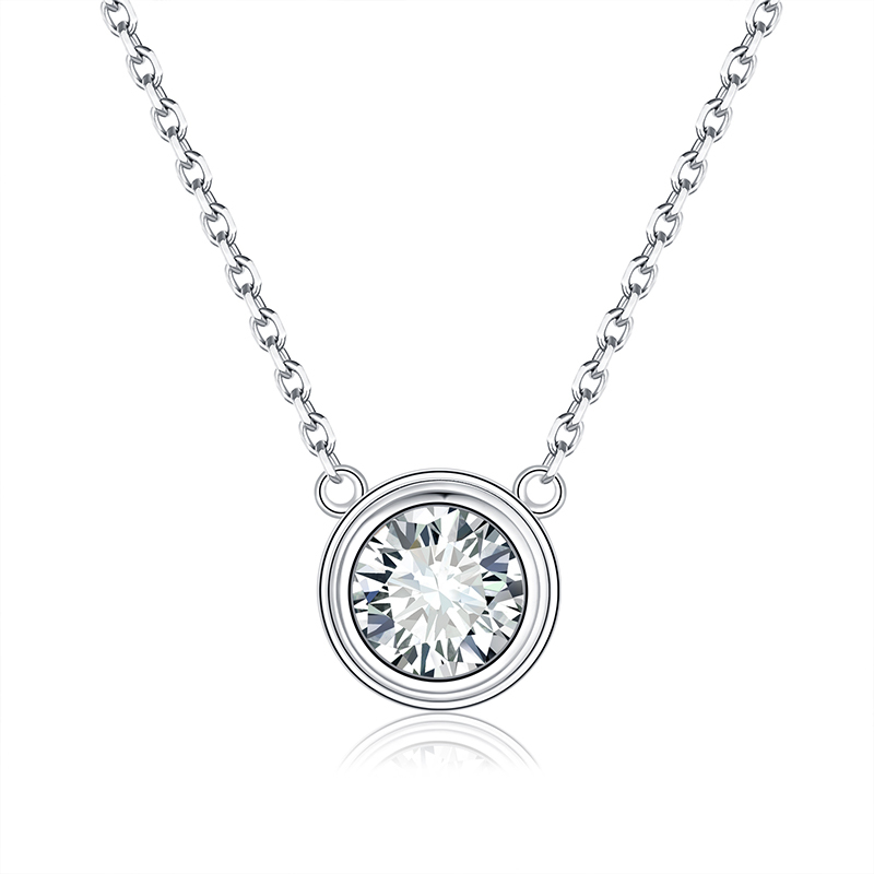 Sotiya Bezel Set Round Cut Moissanite Necklace Sterling Silver-Sotiya