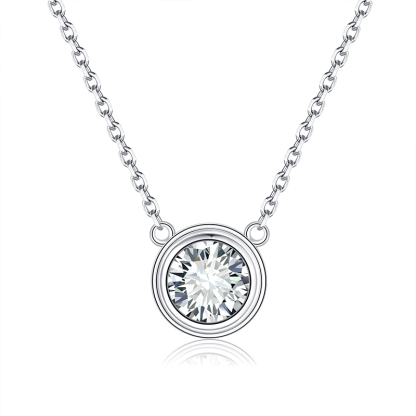 Sotiya Bezel Set Round Cut Moissanite Necklace Sterling Silver-Sotiya
