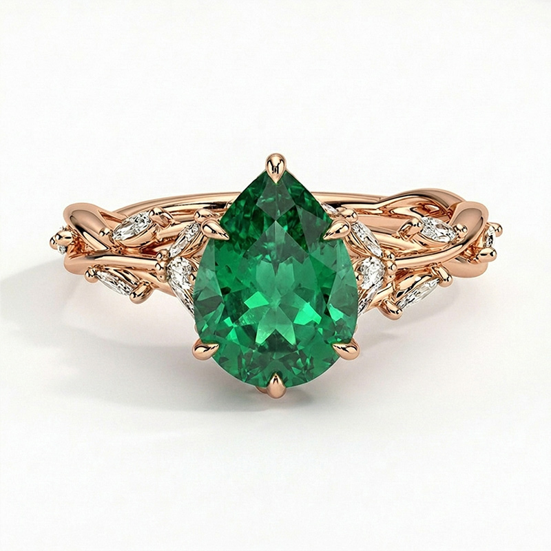 Sotiya Vines Twist Emerald Green Pear Cut Engagement Ring Sterling Silver