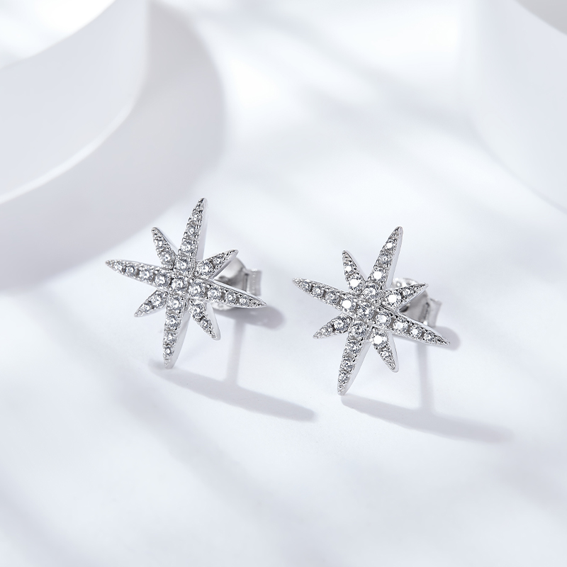 Sotiya Star Round Cut Moissanite Stud Earrings Sterling Silver-Sotiya