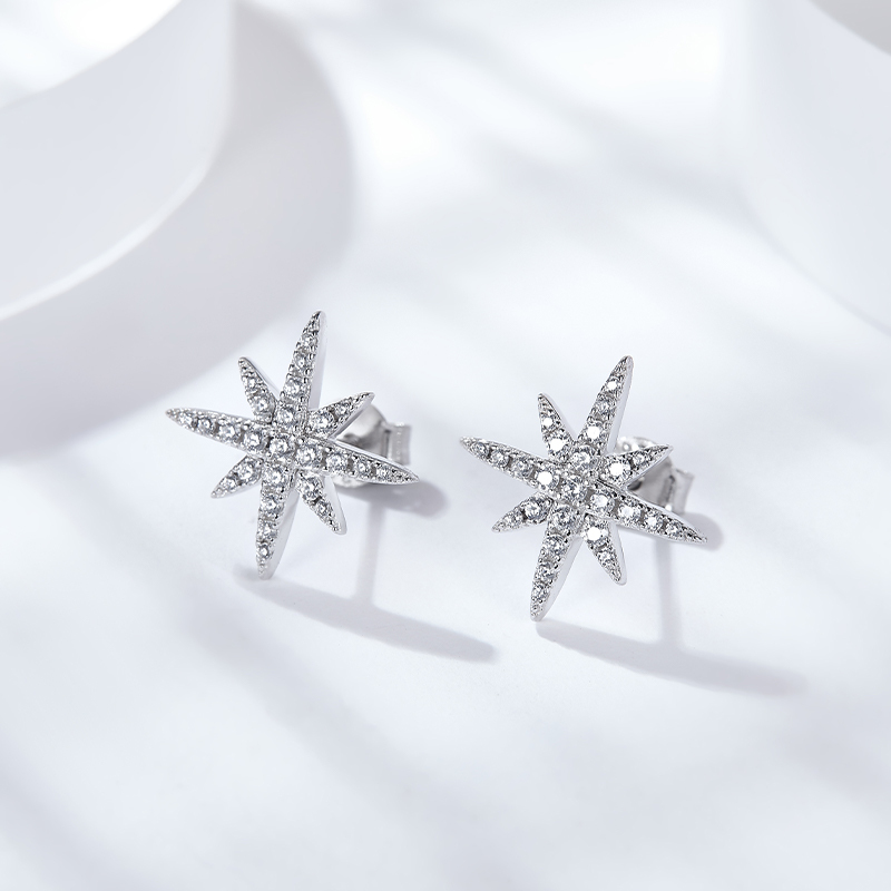 Sotiya Star Round Cut Moissanite Stud Earrings Sterling Silver-Sotiya