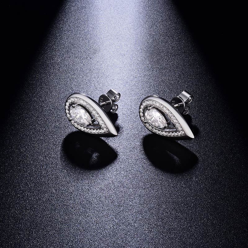 Sotiya Halo Pear Cut Moissanite Stud Earrings Sterling Silver-Sotiya