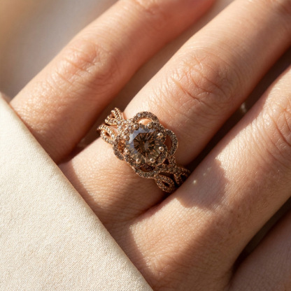 Sotiya Four Leaf Clover Round Cut Coffee Milgrain Twist Shank Engagement Ring Sterling Silver
