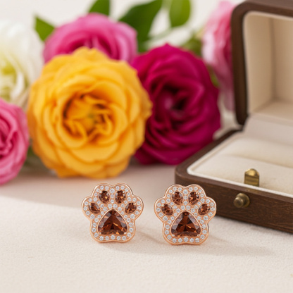 Sotiya Pet Cat Dog Paw Halo Coffee Heart Cut Stud Earrings Sterling Silver-Sotiya