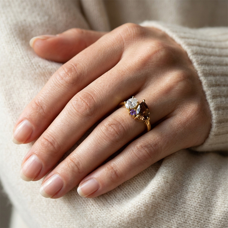 Sotiya Toi et Moi Oval and Pear Cut Coffee Cluster Ring Sterling Silver
