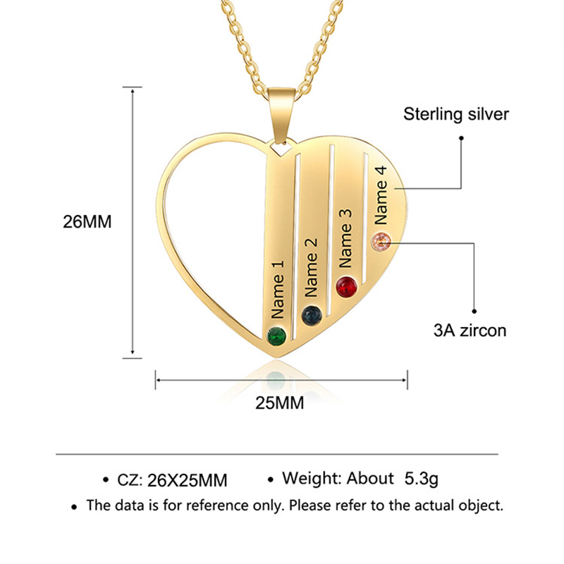 Sotiya Personalized Heart Shaped Family Birthstone Necklace Sterling Silver-Sotiya