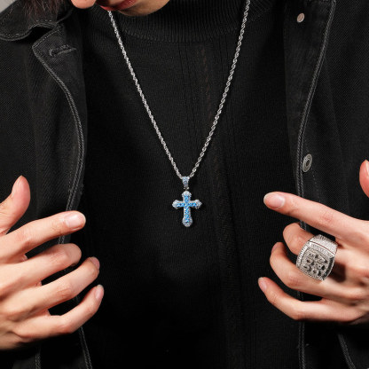 Sotiya Cross Design Faith Radiant Cut Men's Necklace-Sotiya