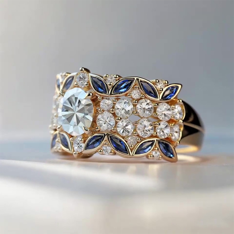 Sotiya Round Cut Leaf Engagement Ring Sterling Silver-Sotiya