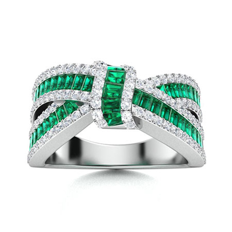 Sotiya Knot Design Emerald Cut Women's Wedding Ring Sterling Silver-Sotiya