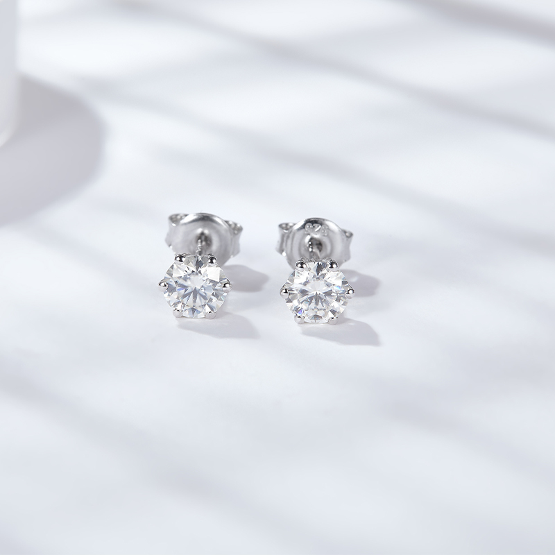 Sotiya Classic 6 Prong Solitaire Round Cut Moissanite Stud Earrings Sterling Silver-Sotiya
