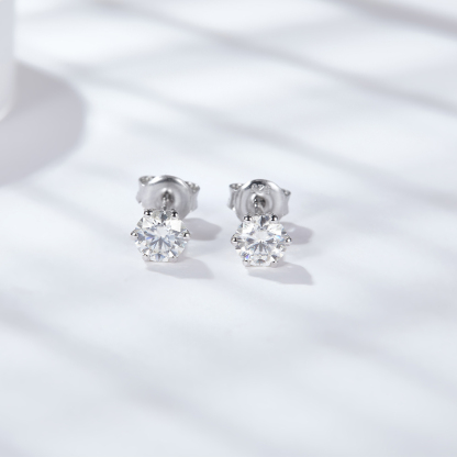 Sotiya Classic 6 Prong Solitaire Round Cut Moissanite Stud Earrings Sterling Silver-Sotiya