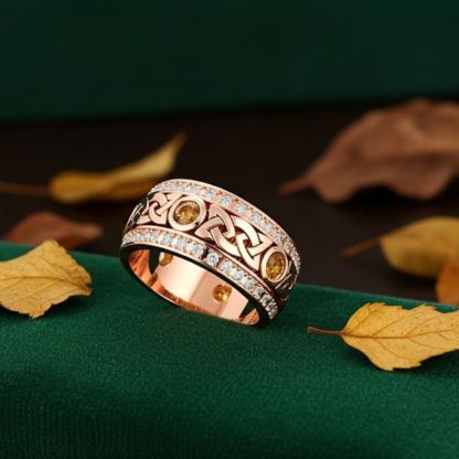 Sotiya Vintage Celtic Knot Round Cut Coffee Unisex Eternity Ring Sterling Silver