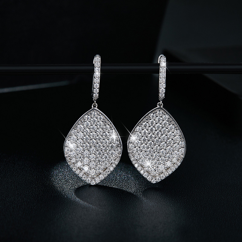 Sotiya Leaf Design Round Cut Moissanite Drop Earrings Sterling Silver-Sotiya