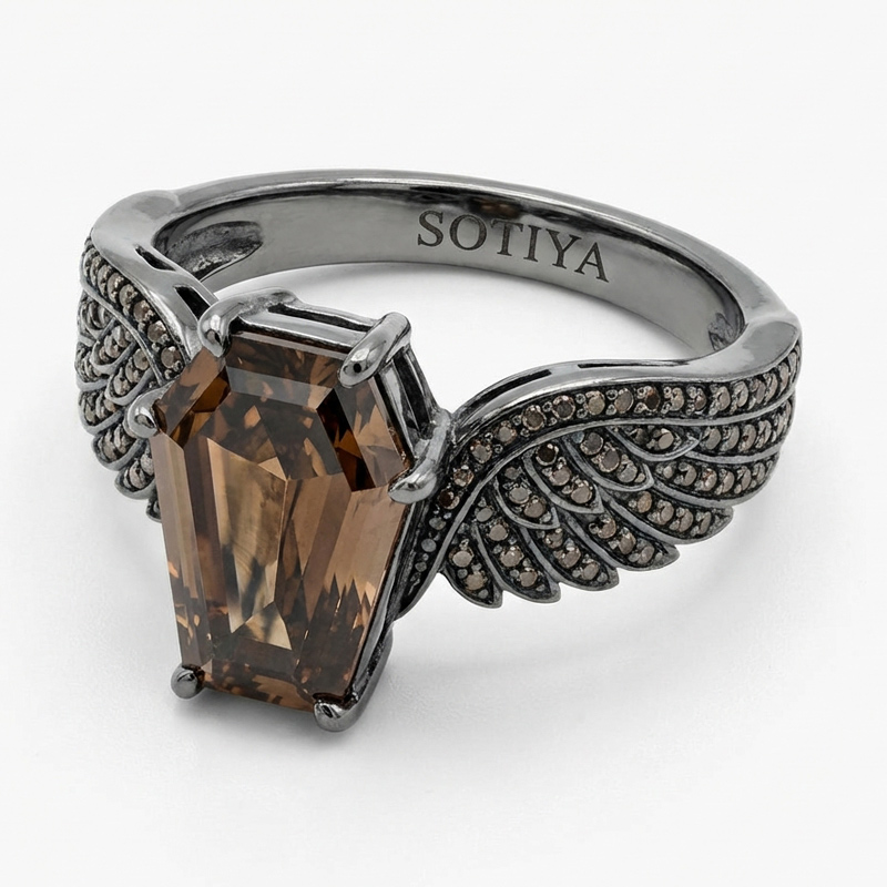 Sotiya Coffin Cut Coffee Wing Shank Engagement Ring Sterling Silver-Sotiya
