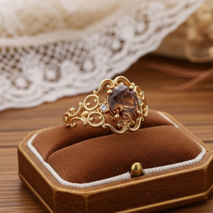 Sotiya Rococo Oval Cut Coffee Engagement Ring Sterling Silver-Sotiya