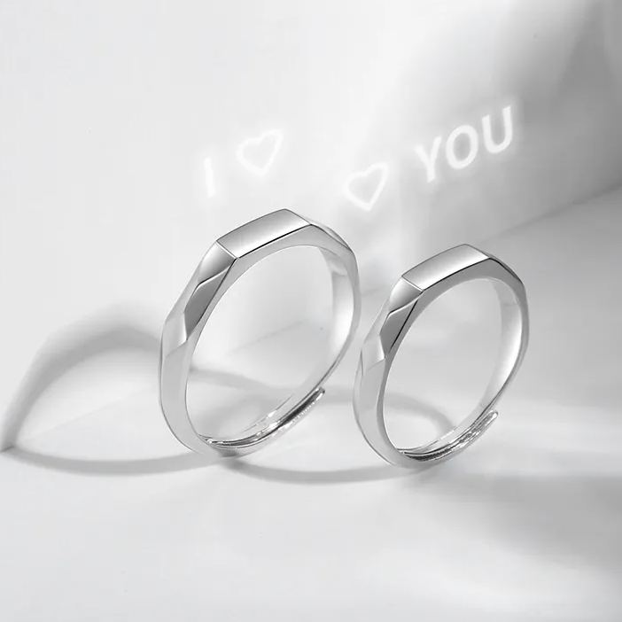 Sotiya "I Love You" Secret Projection Adjustable Couple Rings Sterling Silver-Sotiya