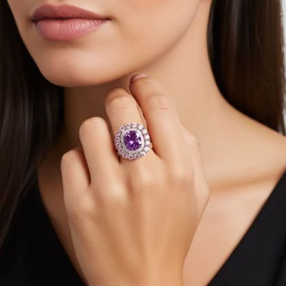 Sotiya Cathedral Double Halo Cushion Cut Engagement Ring Sterling Silver-Sotiya