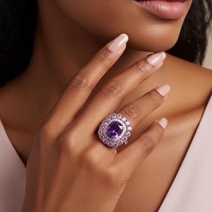 Sotiya Cathedral Double Halo Cushion Cut Engagement Ring Sterling Silver-Sotiya