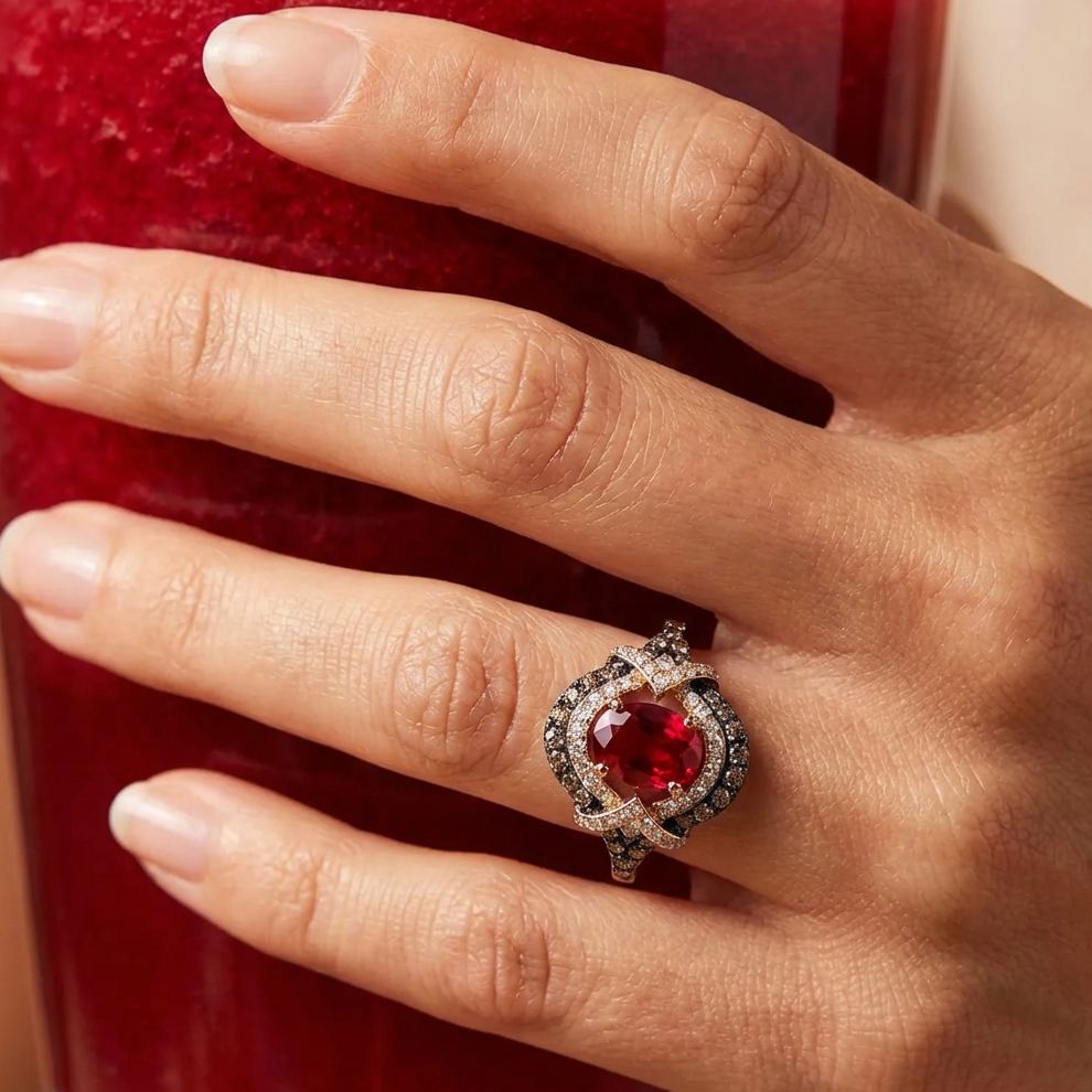 Sotiya Two Tone Halo Oval Cut Coffee Engagement Ring Sterling Silver