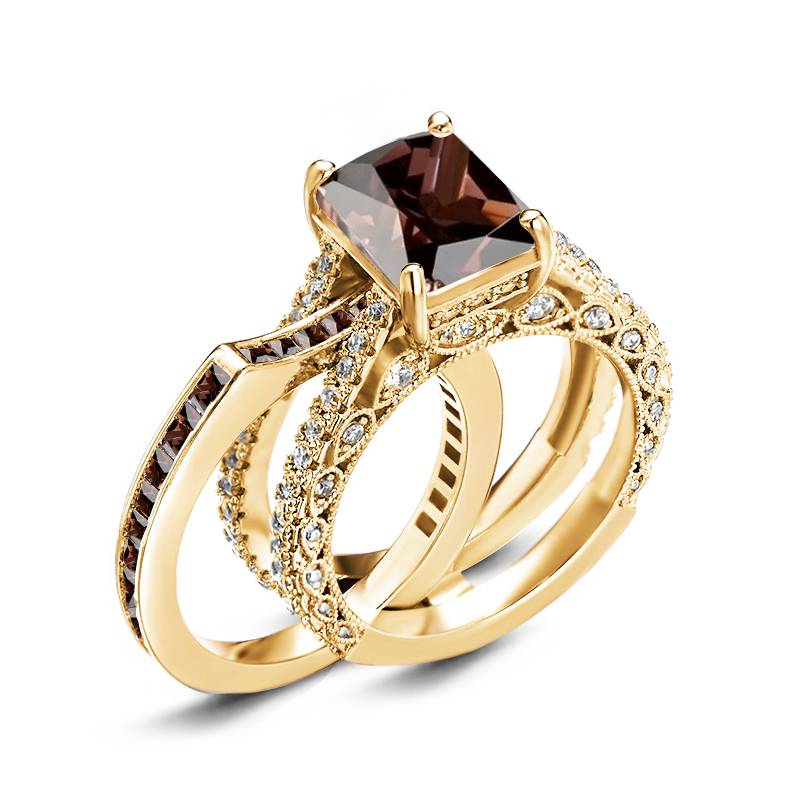 Sotiya Interchangeable Radiant Cut Coffee Wedding Bridal Ring Set