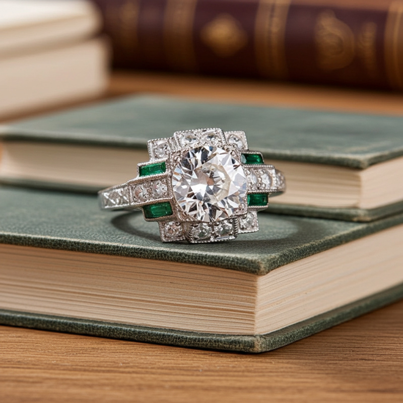 Sotiya Art Deco Round Cut Engagement Ring Sterling Silver-Sotiya