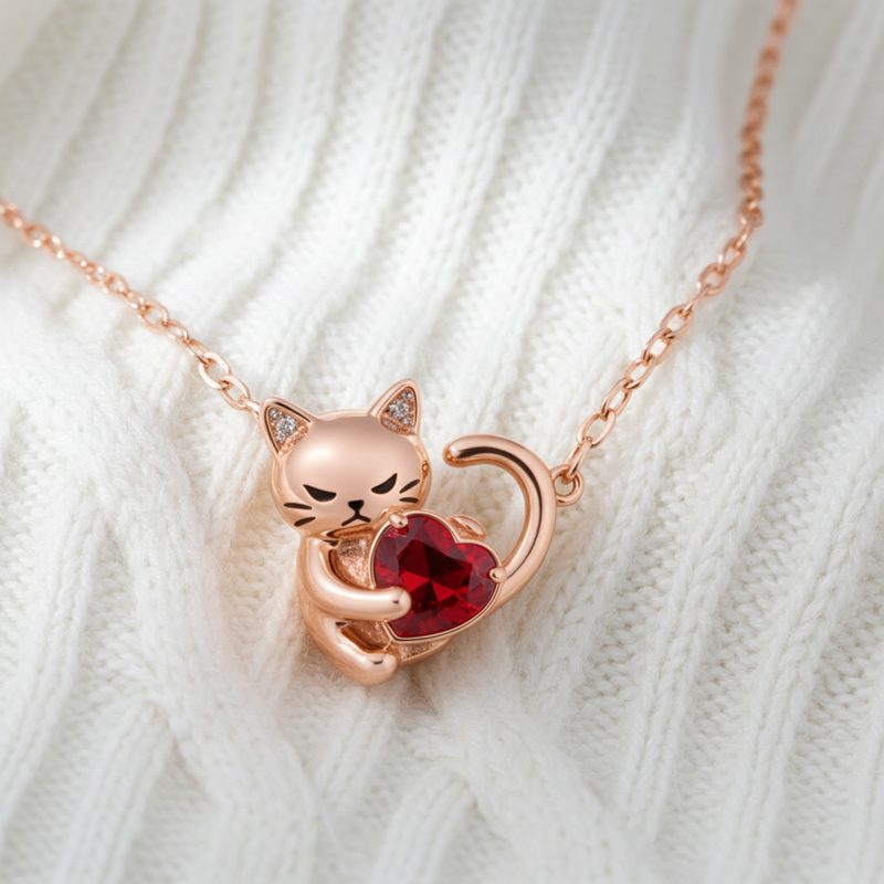 Sotiya Grumpy Cat Embraces Love Heart Birthstone Necklace-Sotiya