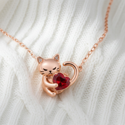 Sotiya Grumpy Cat Embraces Love Heart Birthstone Necklace-Sotiya